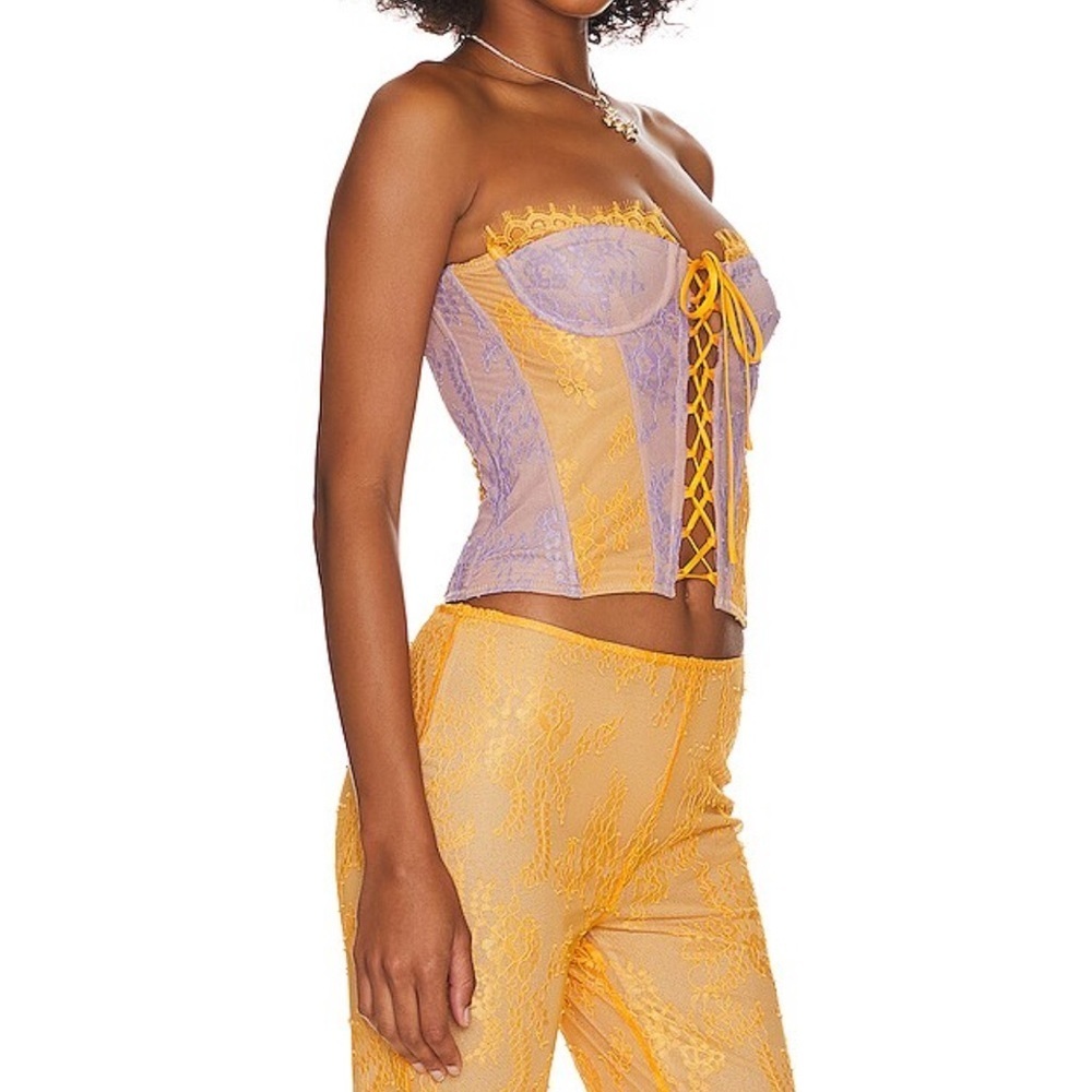 Loba carmen Corset Top pants set lilac Orange flares lace outfit 2 pc Revolve S - Picture 3 of 16